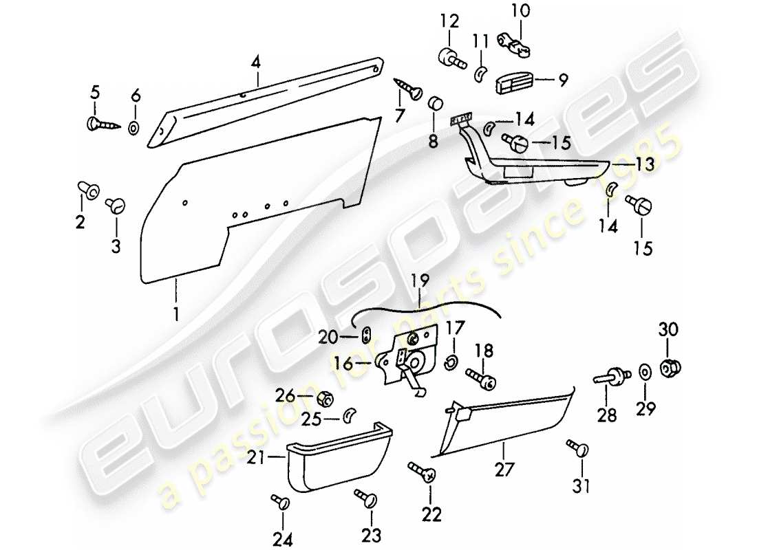 porsche 1965 (911/912) interior equipment - doors - d - mj 1969>> part diagram