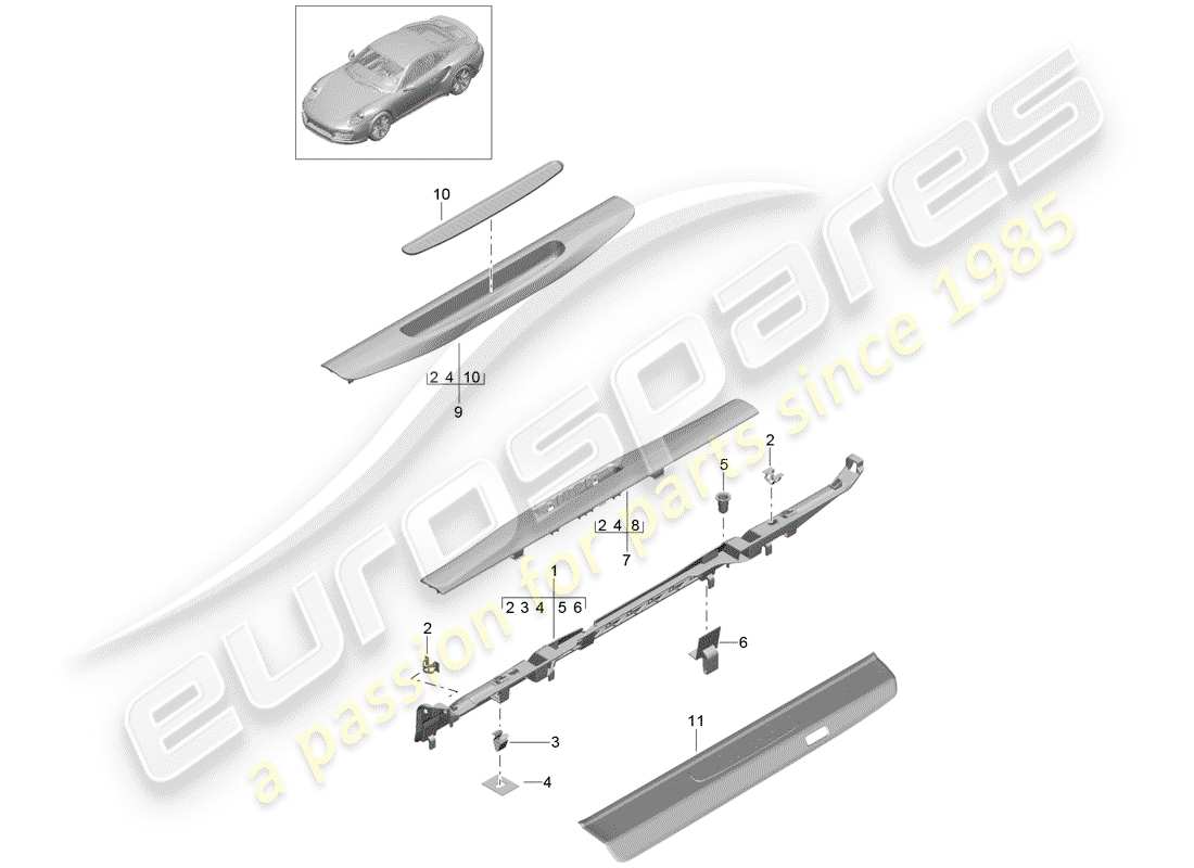 porsche 991 turbo (2014) lining part diagram
