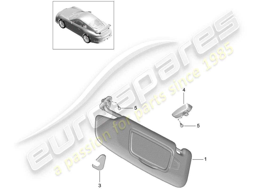 porsche 2017 (991-2 r/gt3/rs) sun vizors part diagram