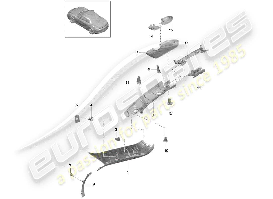 porsche 2013 (981 boxster) a-pillar parts diagram