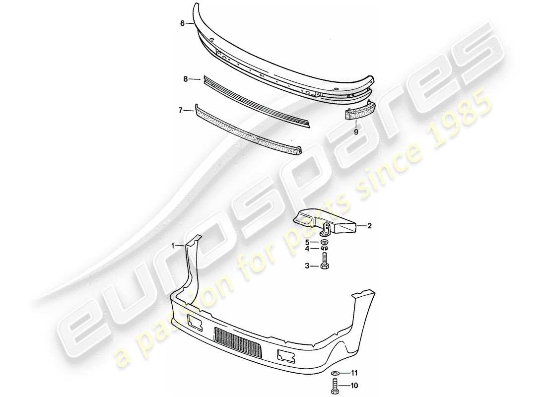porsche 1989 (911) special model - flatnose design - exterior panelling - bumper - d - mj 1988>> part diagram