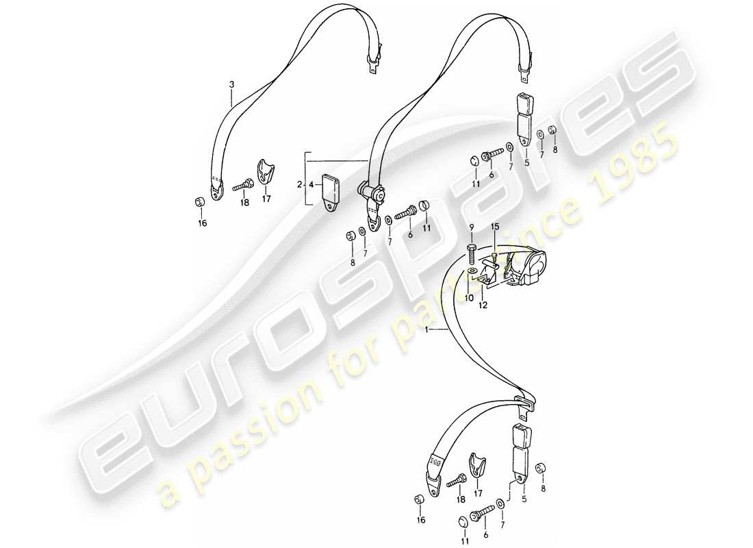 porsche 1995 (993) seat belt part diagram