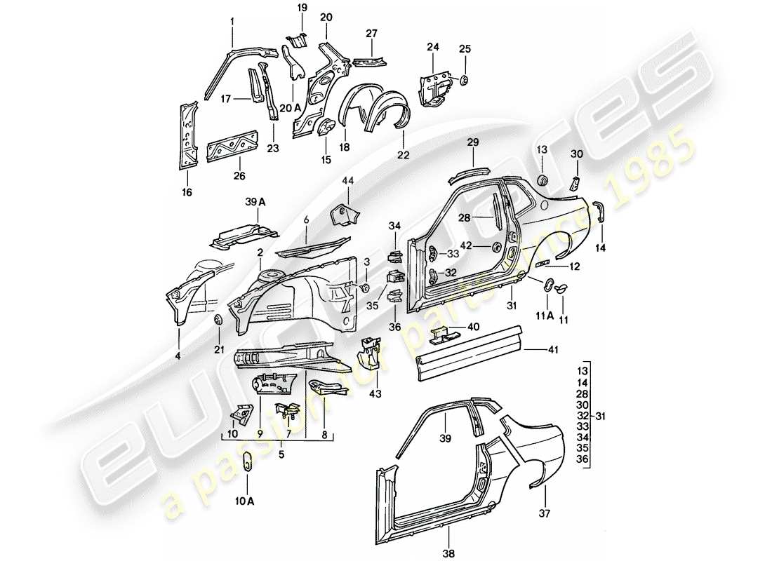 porsche 1977 (924) side panel parts diagram