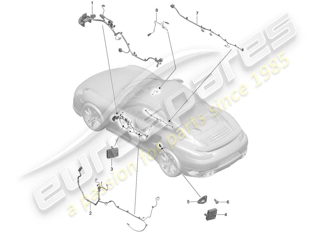 porsche 991 turbo (2014) wiring harnesses part diagram