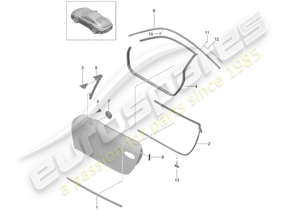 porsche 2016 (991-1 turbo) door seal part diagram