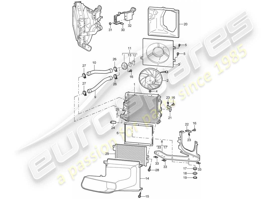 porsche 2011 (997-2 gt3) water cooling 3 parts diagram