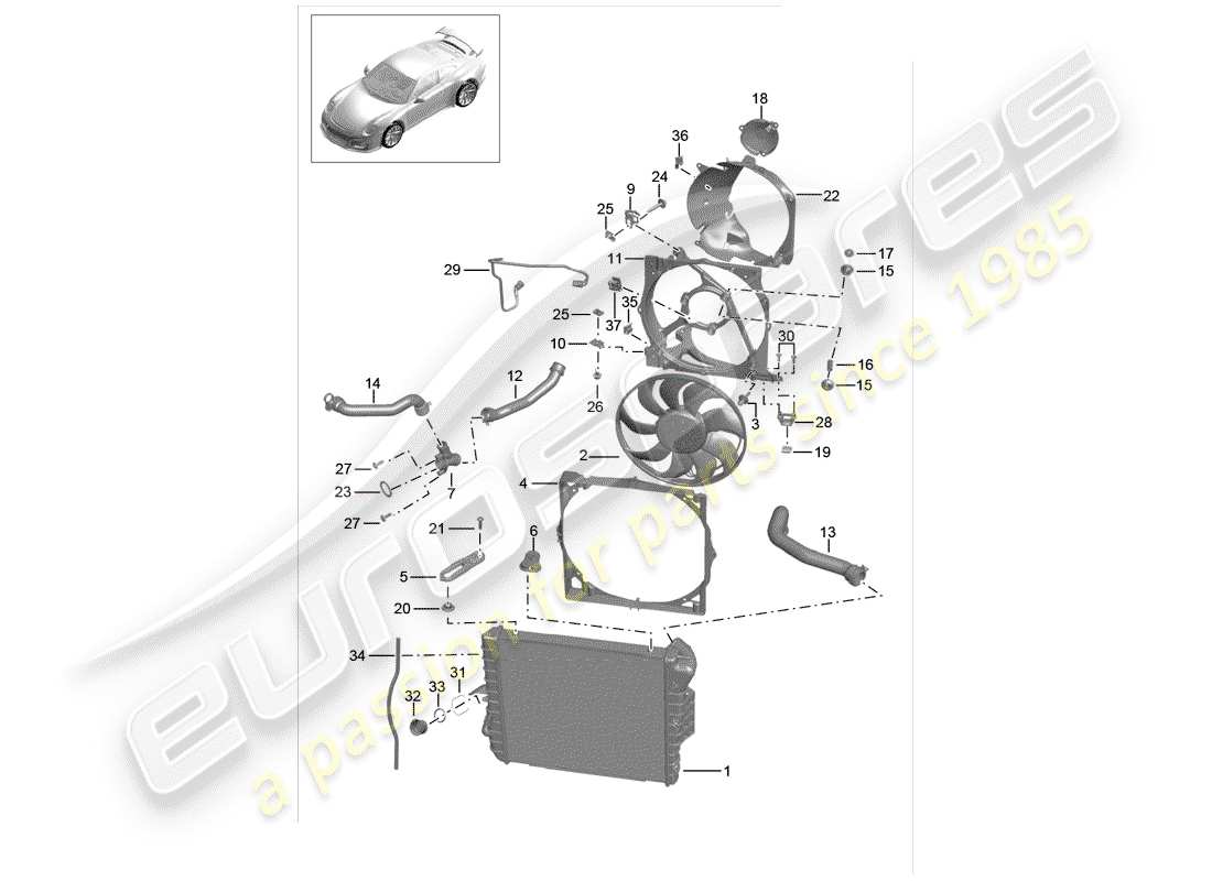 porsche 2017 (991-2 r/gt3/rs) water cooling part diagram