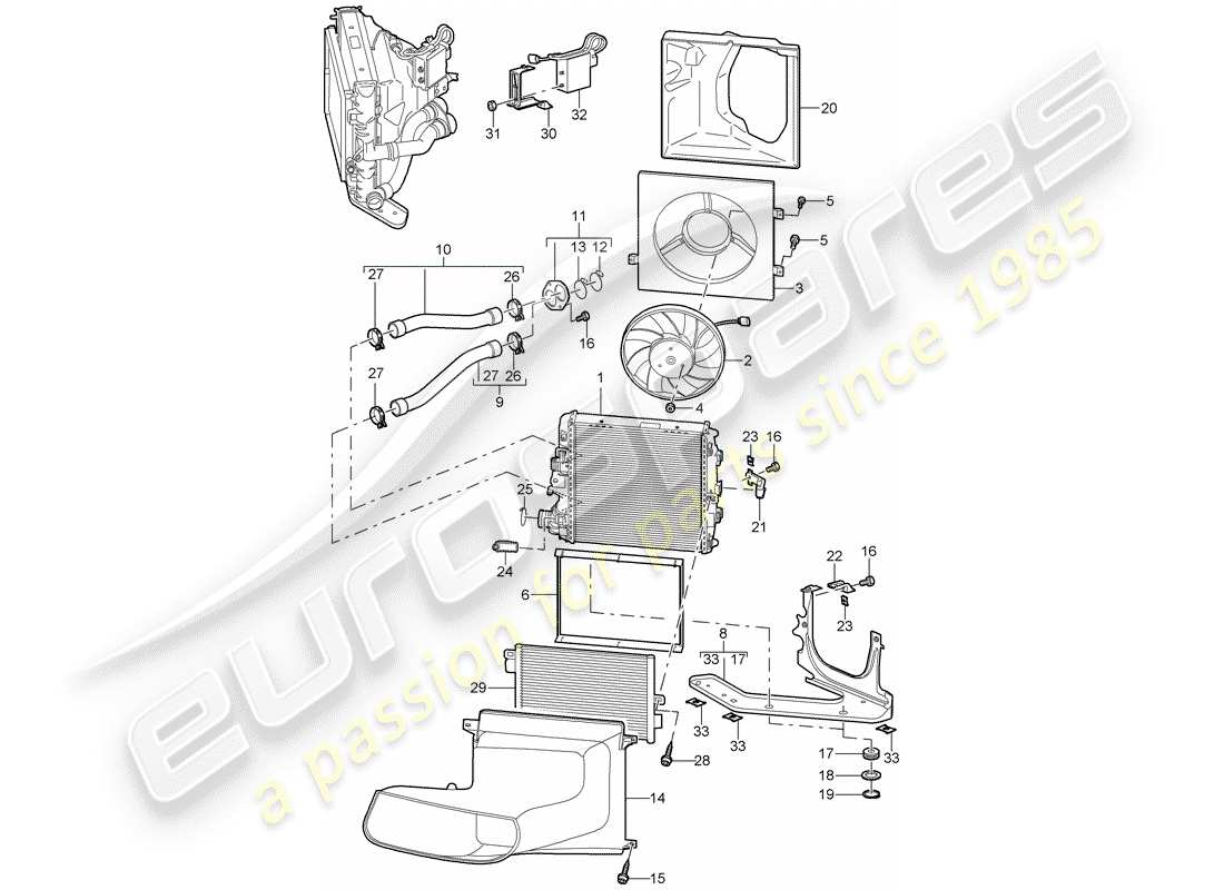 porsche 2011 (997-2 gt3) water cooling 3 parts diagram