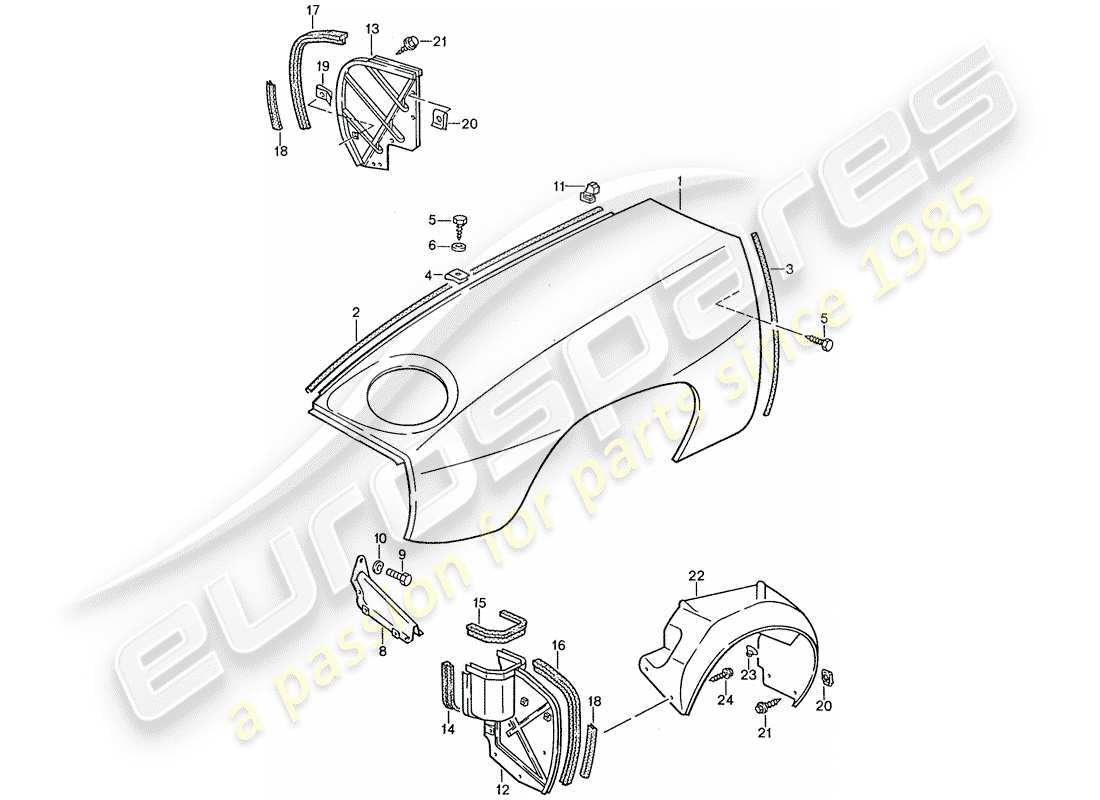 porsche 1990 (928) fender part diagram