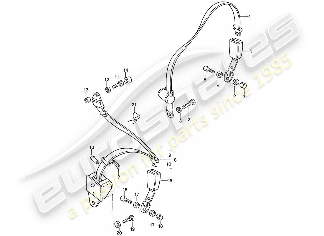 porsche 1990 (928) seat belt part diagram