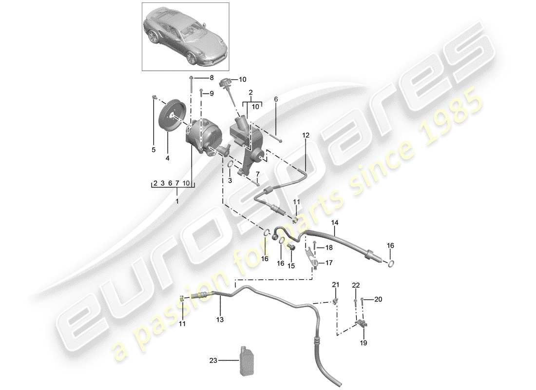 porsche 2015 (991-1 turbo) hydraulic line part diagram