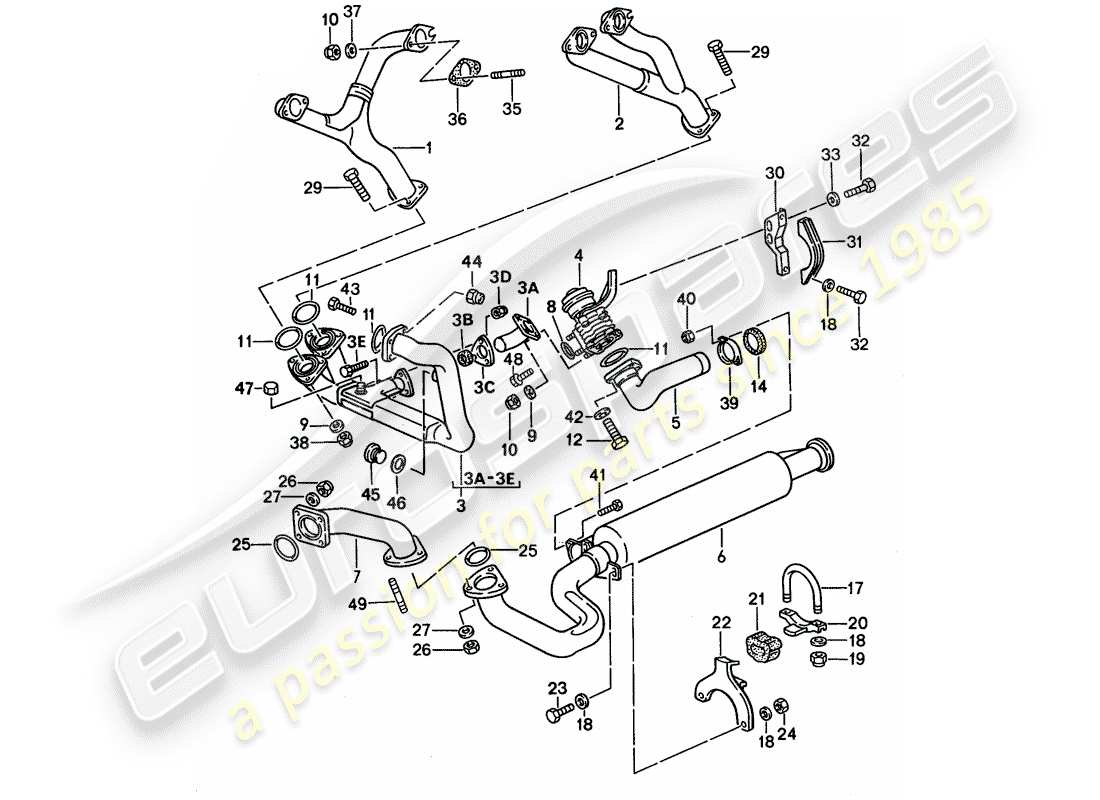 porsche 1990 (944) exhaust system - exhaust silencer, front part diagram