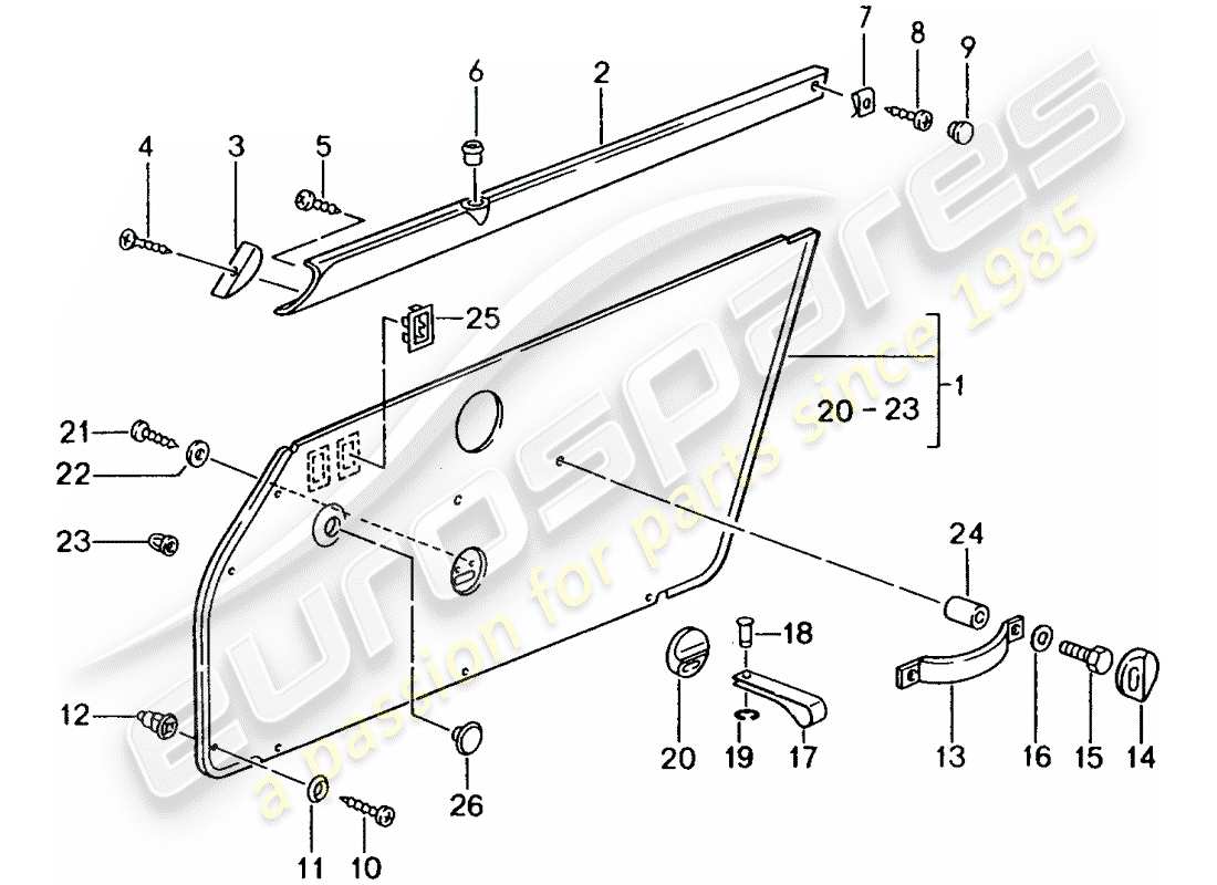 porsche 1996 (993) interior equipment - doors part diagram