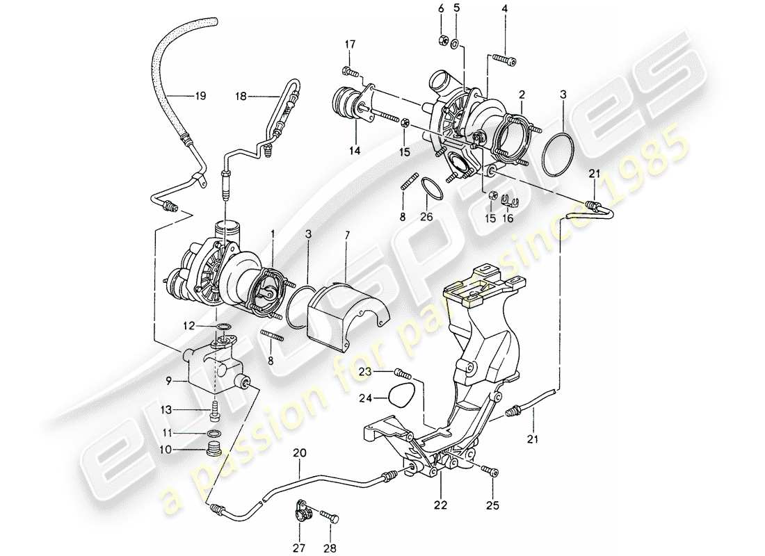 porsche 1995 (993) exhaust gas turbocharger - oil pump - for - exhaust gas turbocharger part diagram