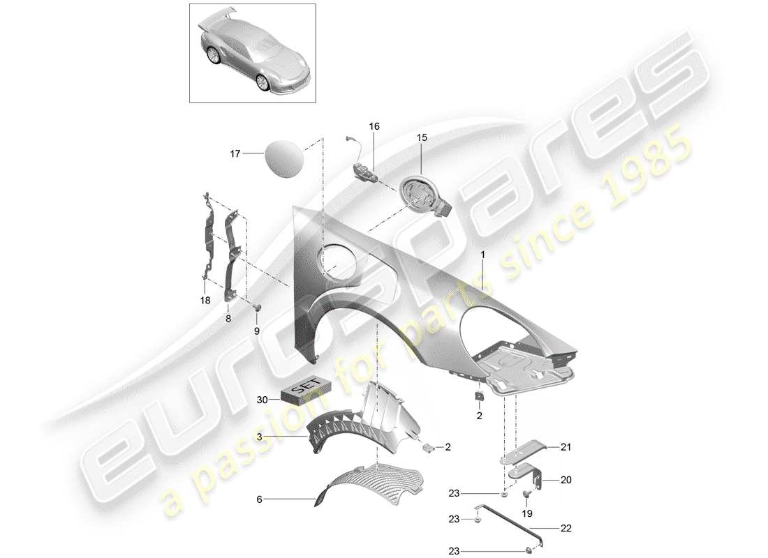 porsche 991r/gt3/rs (2014) fender parts diagram