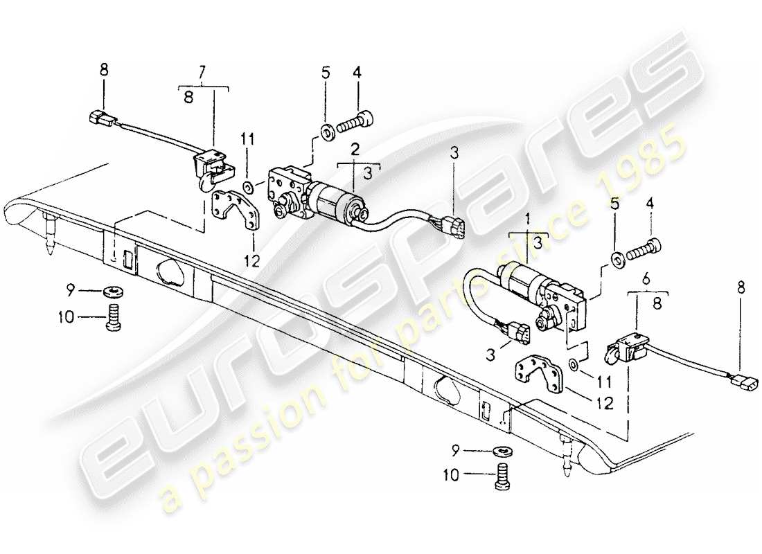 porsche 1989 (964) convertible top - catch parts diagram