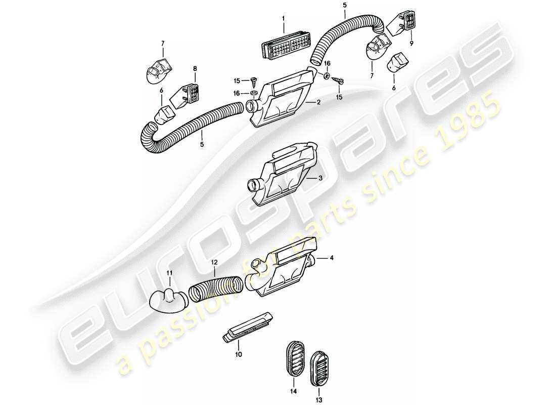 porsche 1982 (944) air vent - trim - air hose parts diagram
