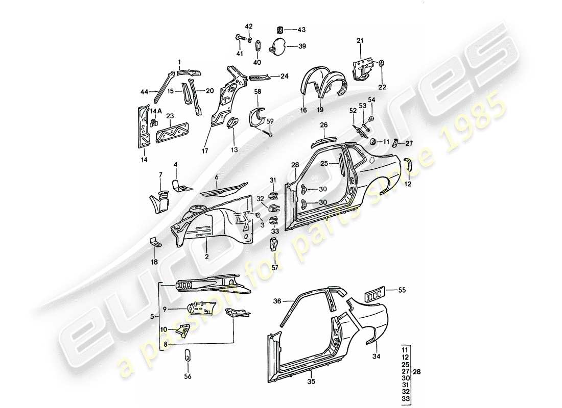 porsche 1987 (924s) side panel parts diagram