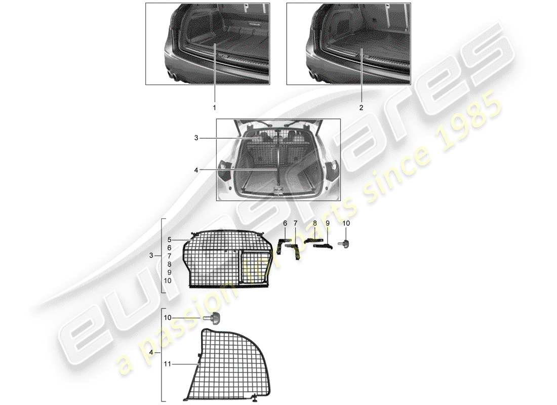 porsche 2017 (tequipment cayenne) luggage compartment liner part diagram