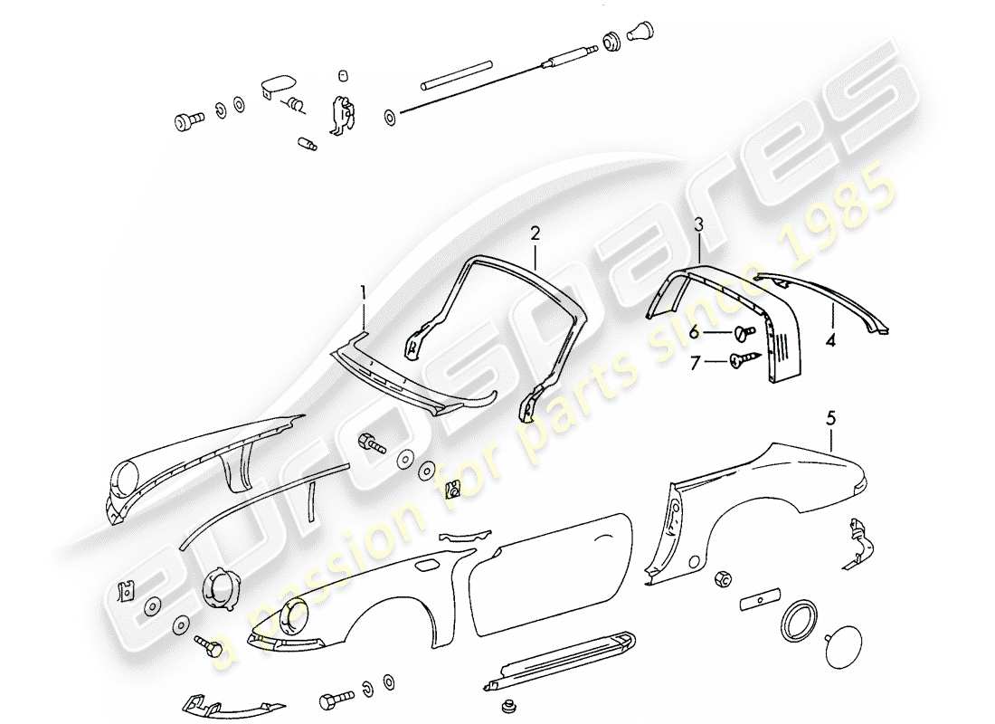 porsche 1965 (911/912) exterior panelling part diagram