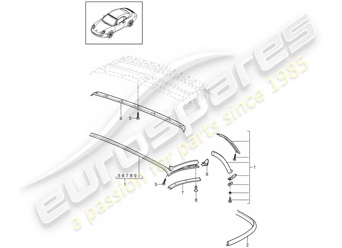 porsche 2011 (997-2) convertible top parts diagram