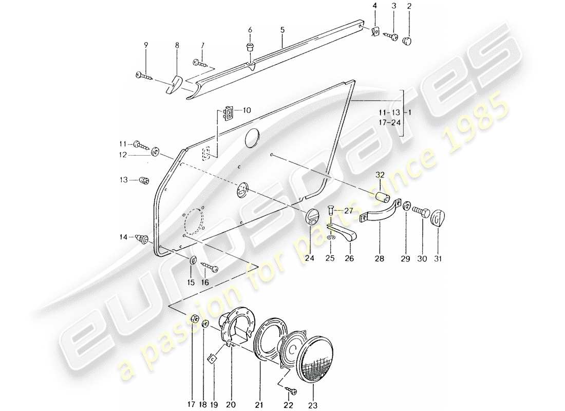 porsche 1990 (964) interior equipment - doors part diagram