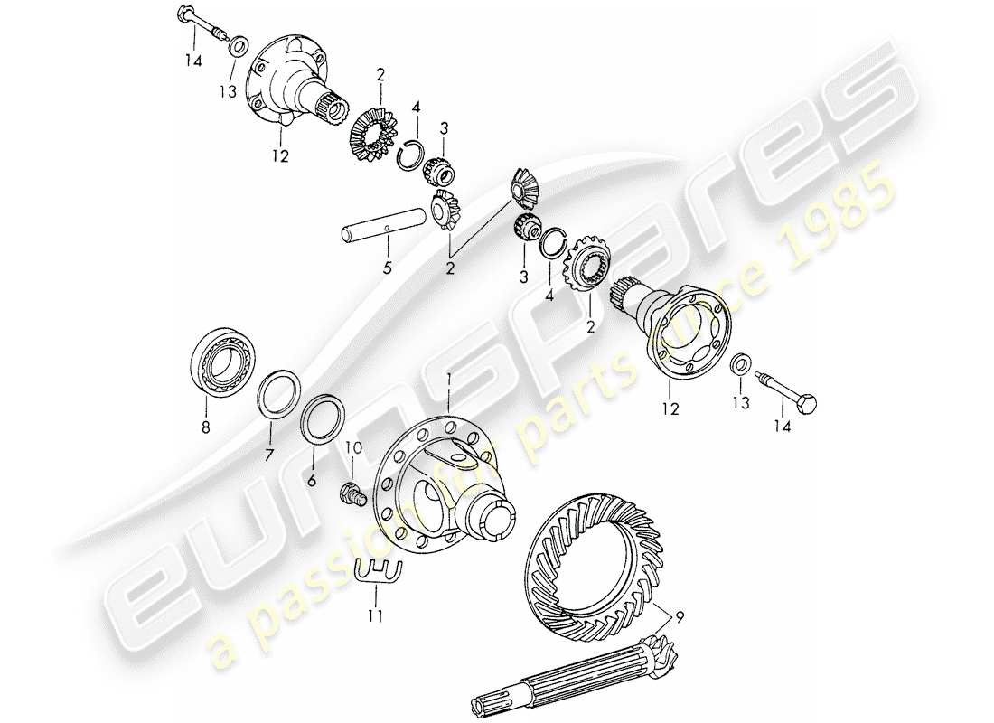 porsche 1966 (911/912) differential - with: - chilled casting - or - die casting - housing - d - mj 1969>> - mj 1969 part diagram