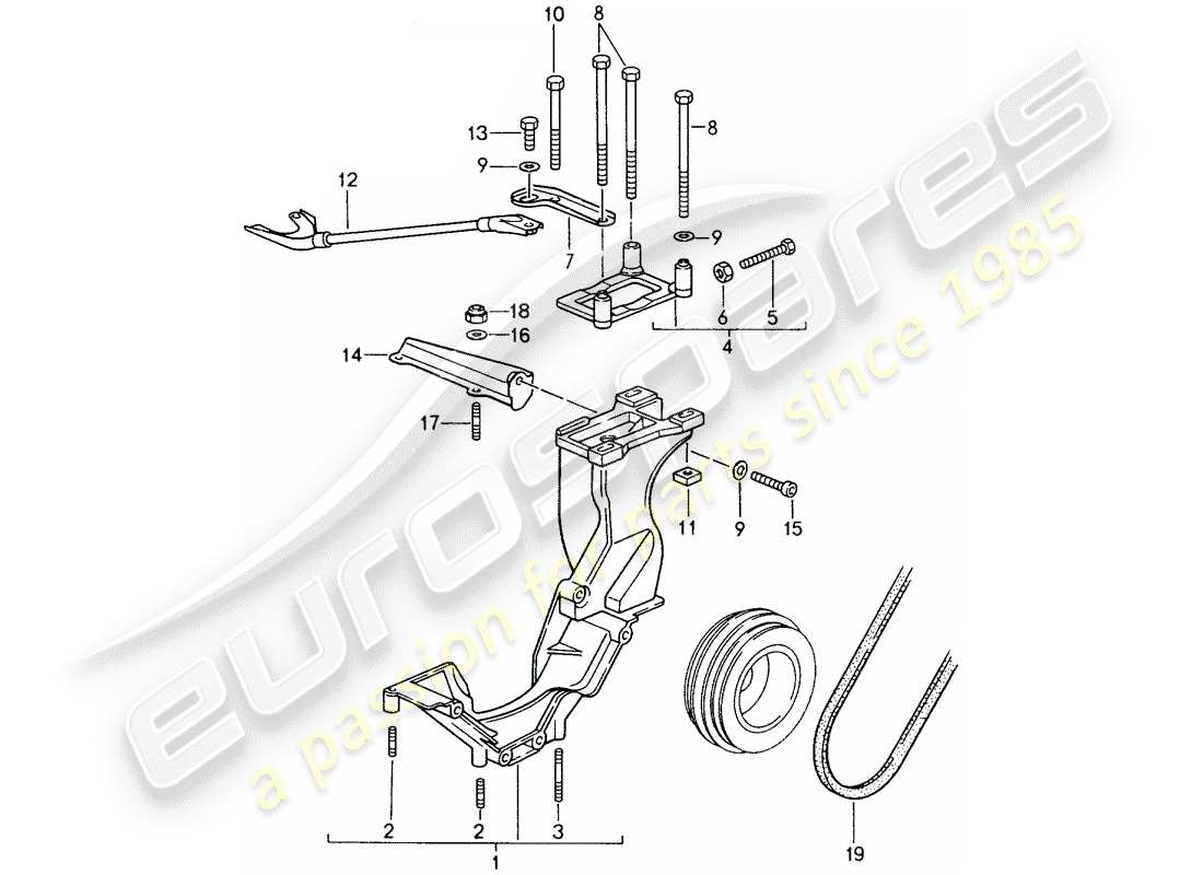 porsche 1995 (993) compressor - - mounting - driving mechanism part diagram
