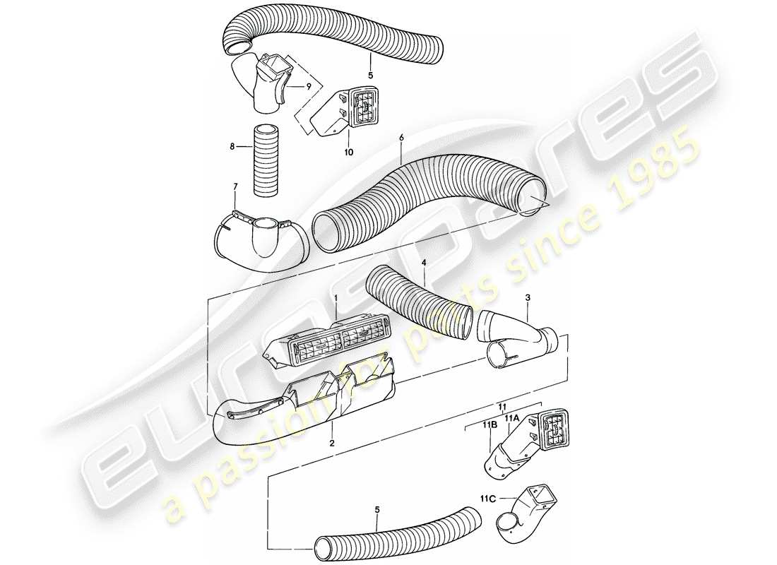 porsche 1977 (924) air vent - air hose part diagram