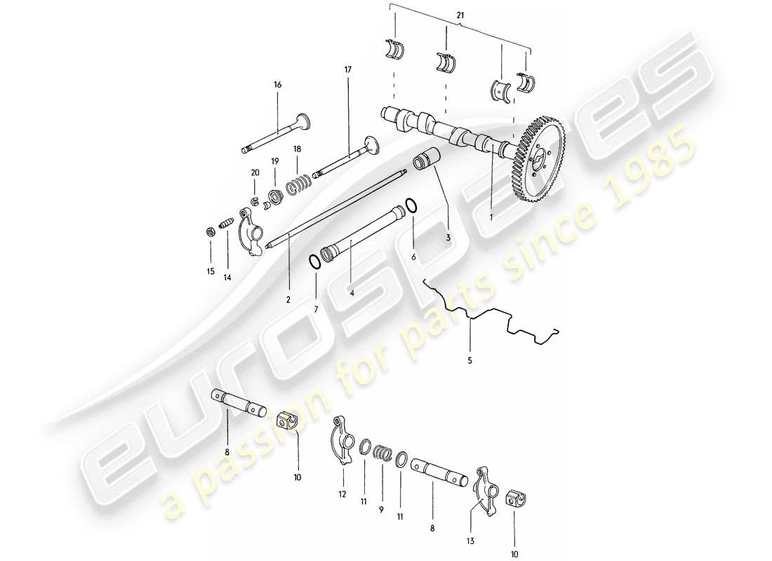 porsche 1972 (914) camshaft - valves part diagram