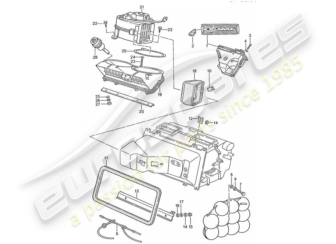 porsche 1991 (928) air conditioner - control switch - lines - air duct part diagram