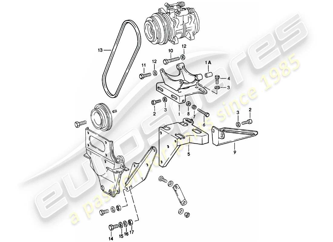 porsche 911 (1983) supplier - nippondenso - compressor - mounting - and - driving mechanism part diagram