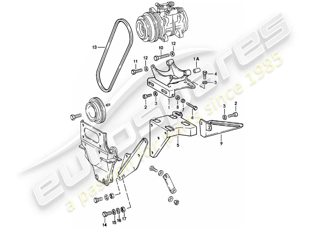 porsche 1979 (911) supplier - nippondenso - compressor - mounting - and - driving mechanism part diagram