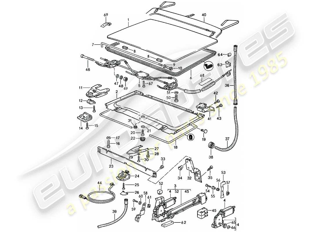 porsche 1982 (924) lifting roof - d - mj 1984>> part diagram