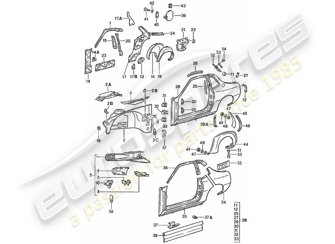 porsche 1982 (924) side panel part diagram
