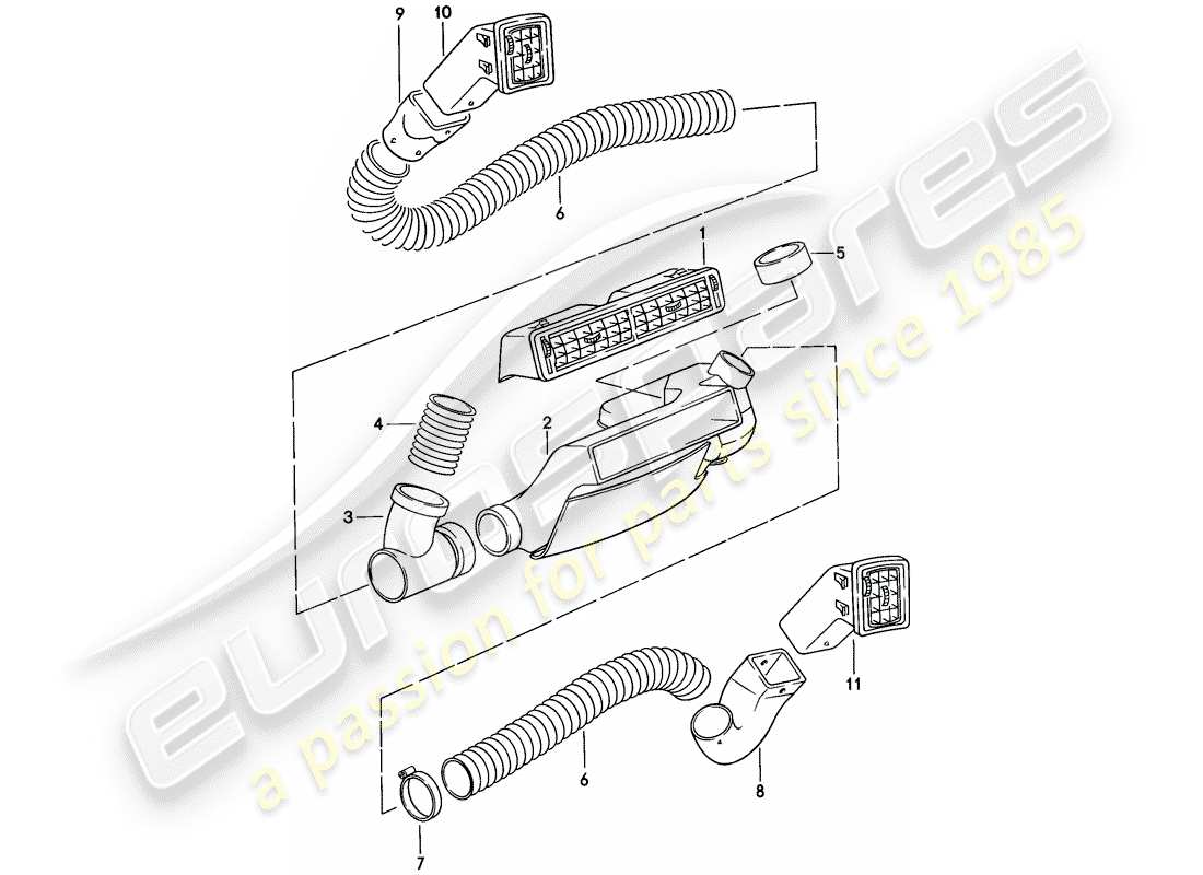 porsche 1979 (924) air vent - air hose parts diagram