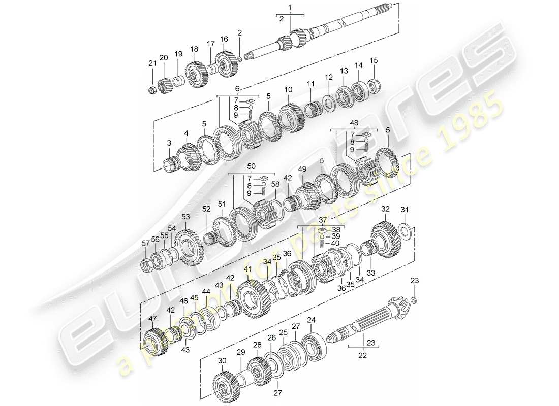 porsche 2009 997-2 turbo / gt2 gears and shafts part diagram