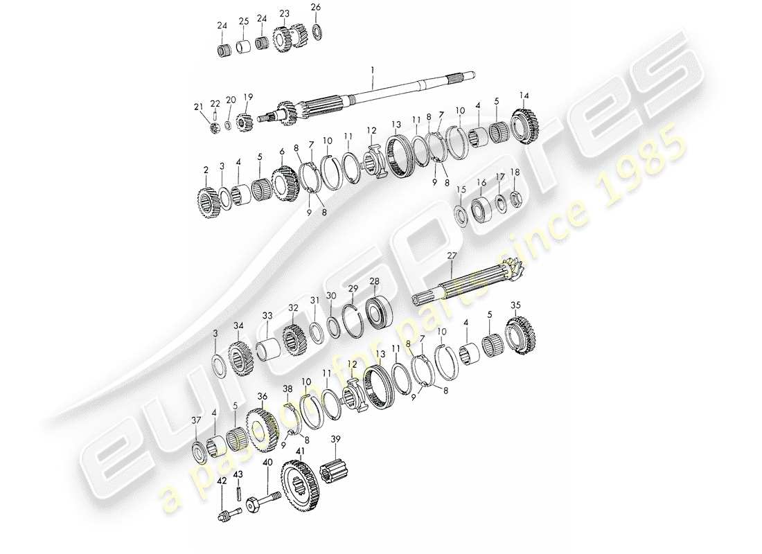 porsche 1966 (911/912) gears and shafts - 4-speed - transmission part diagram