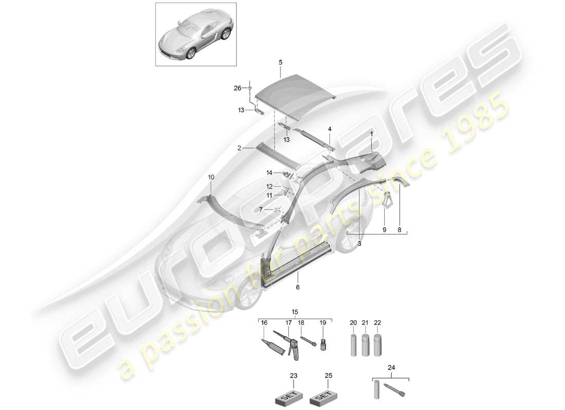 VIEW PARTS DIAGRAMS FROM THE PORSCHE CAYMAN PARTS CATALOGUE a part diagram from the porsche cayman parts catalogue