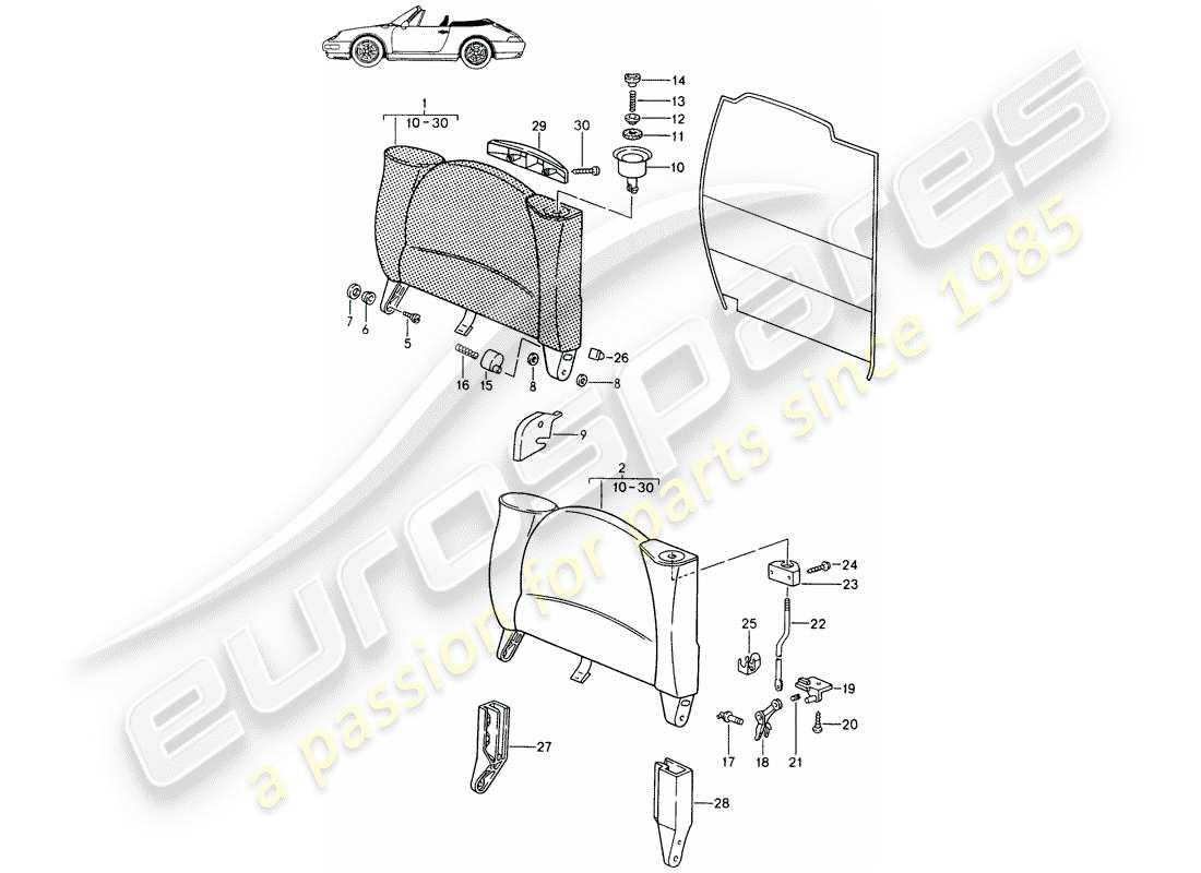 a part diagram from the porsche 1985 (seats for 944/968/911/928) parts catalogue