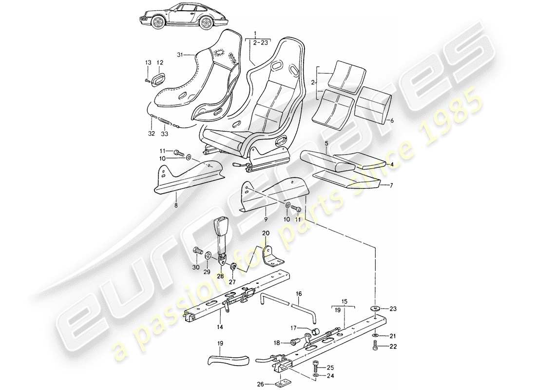 a part diagram from the porsche 1997 (seats for 944/968/911/928) parts catalogue