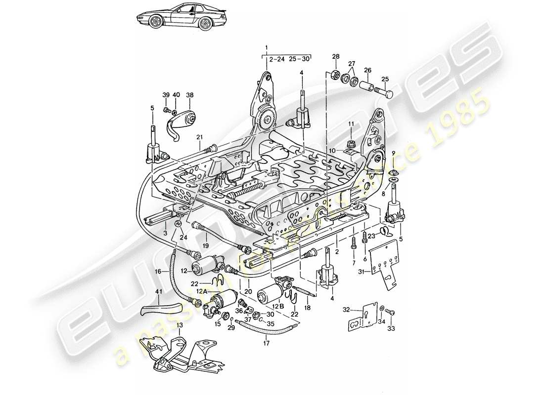 a part diagram from the porsche 1996 (seats for 944/968/911/928) parts catalogue