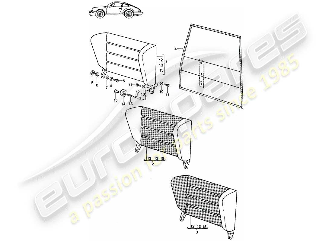 a part diagram from the porsche 1985 (seats for 944/968/911/928) parts catalogue