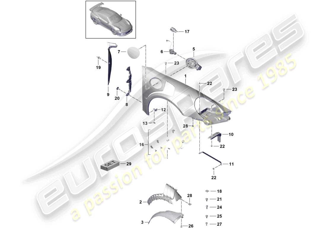 a part diagram from the porsche 2018 (991-2 r/gt3/rs) parts catalogue