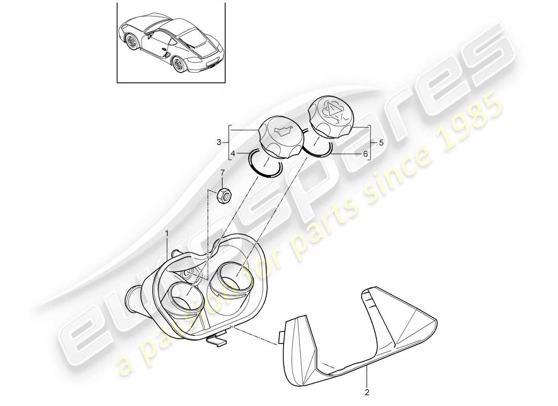 VIEW PARTS DIAGRAMS FROM THE PORSCHE CAYMAN PARTS CATALOGUE a part diagram from the porsche cayman parts catalogue