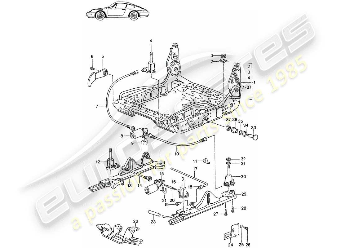 a part diagram from the porsche 1996 (seats for 944/968/911/928) parts catalogue