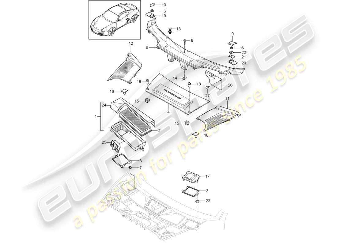 VIEW PARTS DIAGRAMS FROM THE PORSCHE CAYMAN PARTS CATALOGUE a part diagram from the porsche cayman parts catalogue