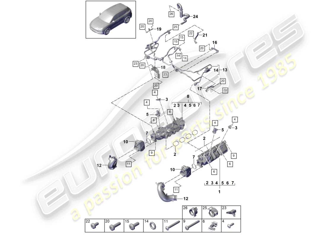 VIEW PARTS DIAGRAMS FROM THE PORSCHE CAYENNE PARTS CATALOGUE a part diagram from the porsche cayenne parts catalogue