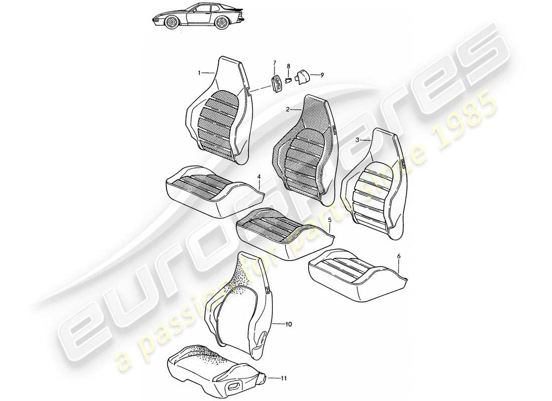 a part diagram from the porsche 1998 (seats for 944/968/911/928) parts catalogue