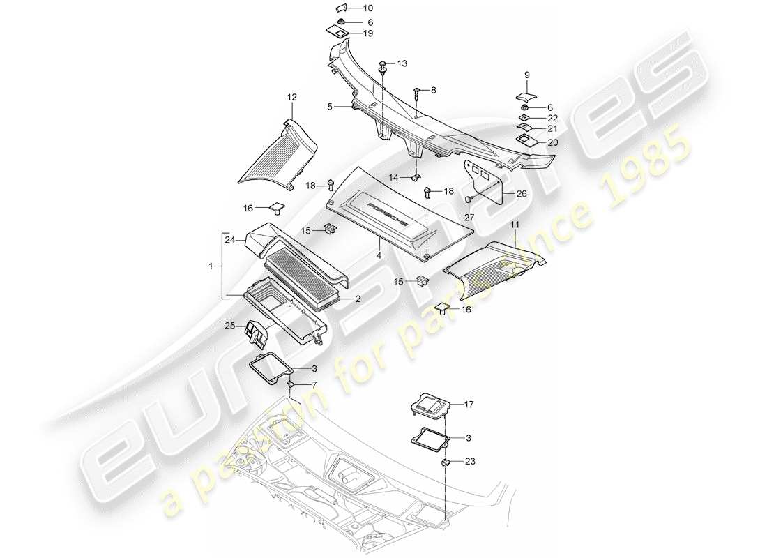VIEW PARTS DIAGRAMS FROM THE PORSCHE 997 PARTS CATALOGUE a part diagram from the porsche 997 parts catalogue